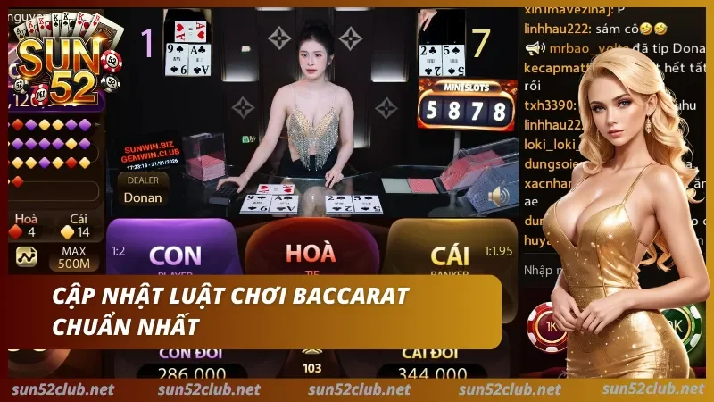 Bàn Baccarat với các cửa Con, Hòa, Cái và điểm số hai bên.